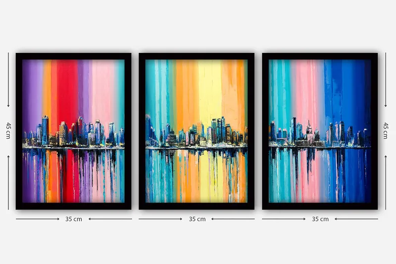 Dekorativ InnRammemet maling 3-Deler 35x45 cm - Flerfarget - Innredning - Bilder & kunst - Lerretsbilder