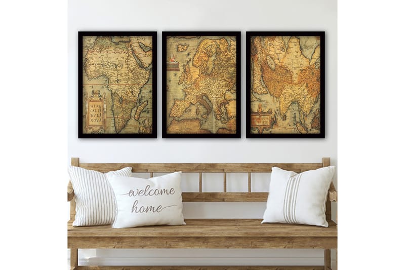 Dekorativ InnRammemet maling 3-Deler 35x45 cm, Flerfarget