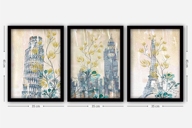 Dekorativ InnRammemet maling 3-Deler 35x45 cm - Flerfarget - Innredning - Bilder & kunst - Lerretsbilder