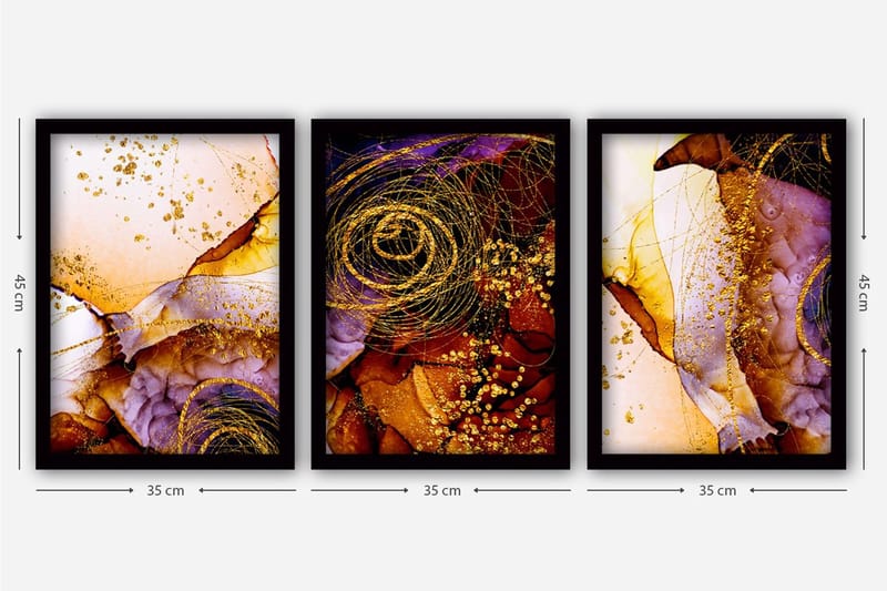 Dekorativ InnRammemet maling 3-Deler 35x45 cm - Flerfarget - Innredning - Bilder & kunst - Lerretsbilder