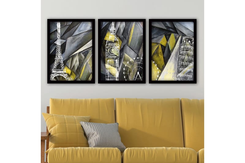 Dekorativ InnRammemet maling 3-Deler 35x45 cm, Flerfarget