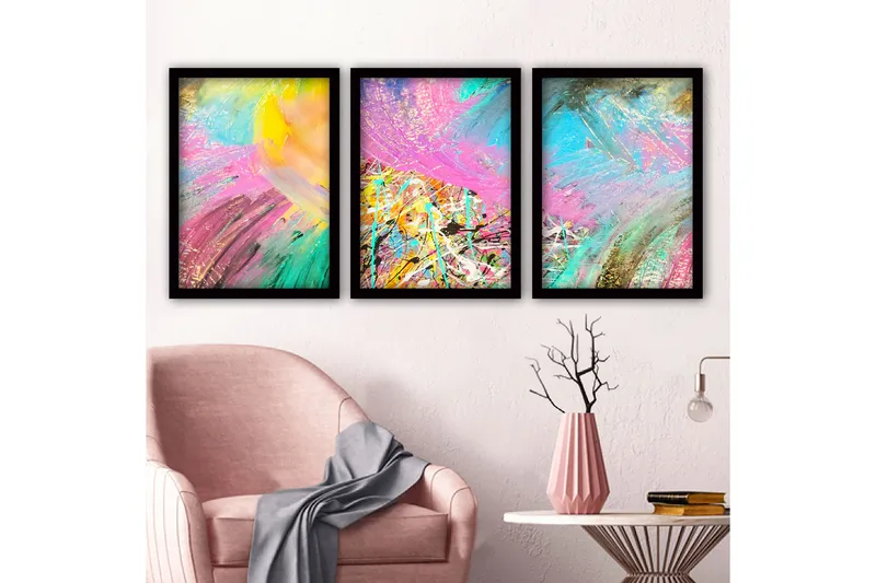 Dekorativ InnRammemet maling 3-Deler 35x45 cm, Flerfarget