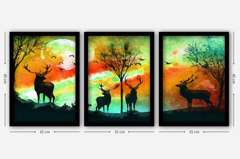 Dekorativ InnRammemet maling 3-Deler 35x45 cm - Flerfarget - Innredning - Bilder & kunst - Lerretsbilder