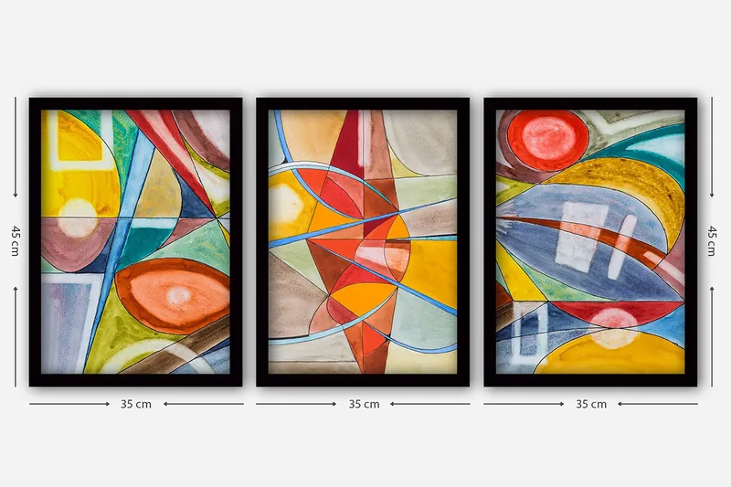 Dekorativ InnRammemet maling 3-Deler 35x45 cm - Flerfarget - Innredning - Bilder & kunst - Lerretsbilder