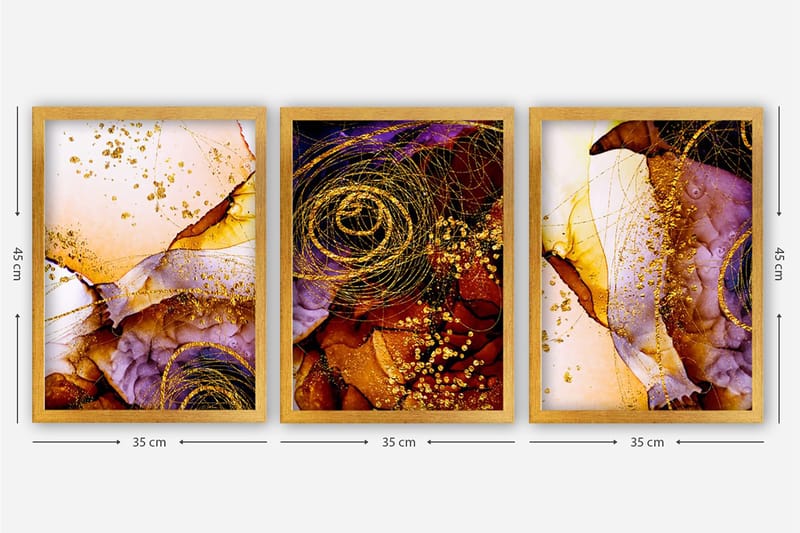 Dekorativ InnRammemet maling 3-Deler 35x45 cm - Flerfarget - Innredning - Bilder & kunst - Lerretsbilder