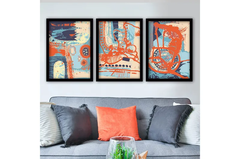 Dekorativ InnRammemet maling 3-Deler 35x45 cm, Flerfarget