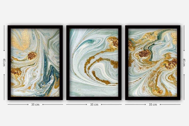 Dekorativt innrammet maleri (3 stykker) 35x45 - Innredning - Bilder & kunst - Lerretsbilder