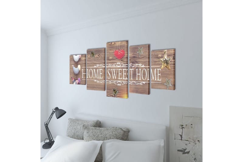 Kanvas Flerdelt Veggdekorasjon Home Sweet Home Design 100x50 - Innredning - Bilder & kunst - Lerretsbilder