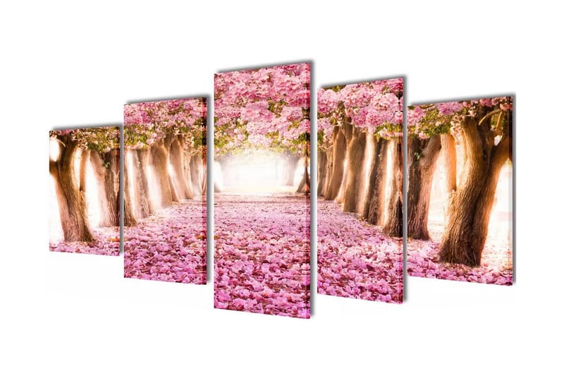 Kanvas Flerdelt Veggdekorasjon Kirsebr Blomstrer 200x100 cm - Innredning - Bilder & kunst - Lerretsbilder