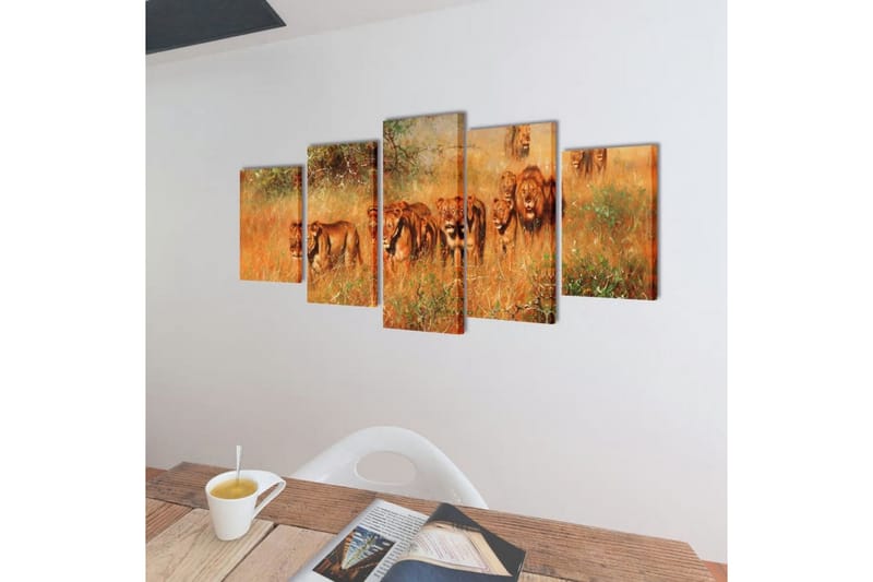 Kanvas Flerdelt Veggdekorasjon Løver 100 x 50 cm - Innredning - Bilder & kunst - Lerretsbilder