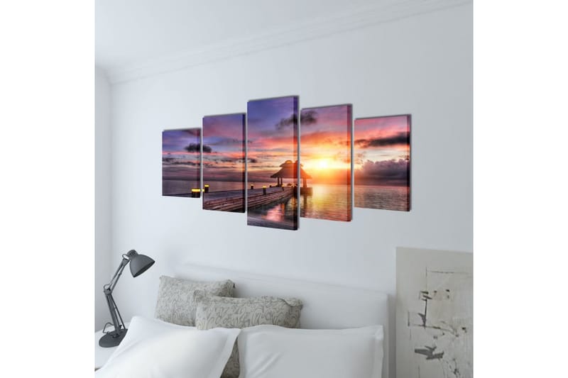 Kanvas Flerdelt Veggdekorasjon Strand Paviljong 200x100cm - Innredning - Bilder & kunst - Lerretsbilder