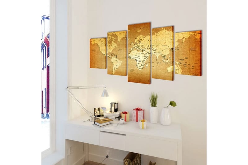 Kanvas Flerdelt Veggdekorasjon Verdenskart 200 x 100 cm - Innredning - Bilder & kunst - Lerretsbilder