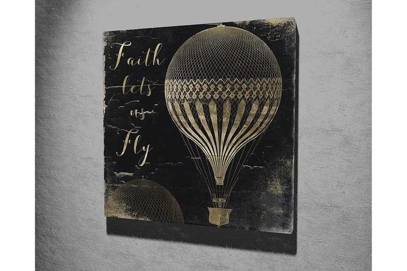Lerret 45x45 cm - Varmluftsballonger i vintagestil med inspirerende tekst - Svart / Gull - Innredning - Bilder & kunst - Lerretsbilder