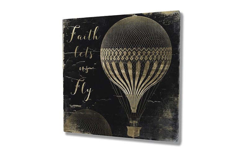 Lerret 45x45 cm - Varmluftsballonger i vintagestil med inspirerende tekst - Svart / Gull - Innredning - Bilder & kunst - Lerretsbilder