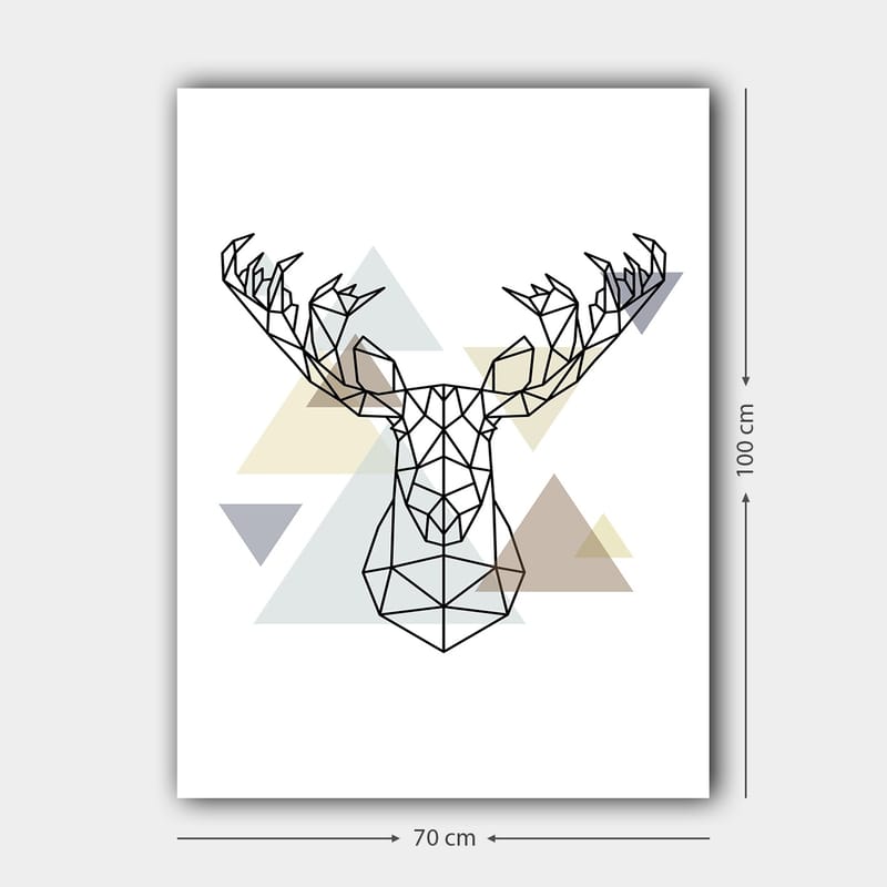 Lerret 70x100 cm - Geometrisk elghode i polygonal stil - Svart / Lys grå / Beige - Innredning - Bilder & kunst - Lerretsbilder