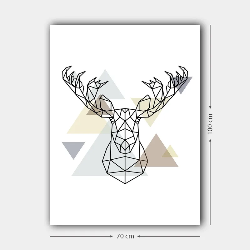 Lerret 70x100 cm - Geometrisk elghode i polygonal stil - Svart / Lys grå / Beige - Innredning - Bilder & kunst - Lerretsbilder