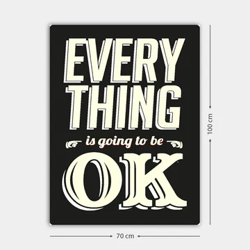 Lerret 70x100 cm - Inspirerende typografisk kunst med budskapet Everything is going to be OK - Svart / Off-white / Rød - Innredning - Bilder & kunst - Lerretsbilder