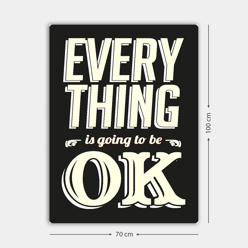 Lerret 70x100 cm - Inspirerende typografisk kunst med budskapet Everything is going to be OK - Svart / Off-white / Rød - Innredning - Bilder & kunst - Lerretsbilder