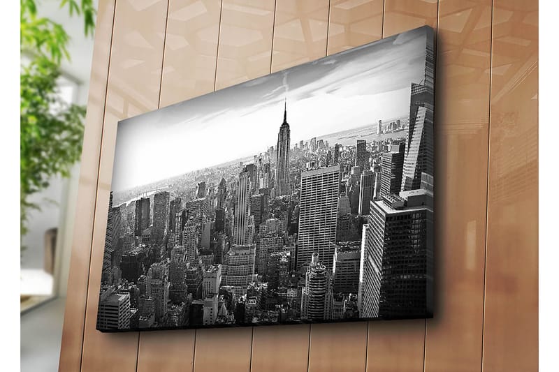 Lerret 70x100 cm - Panoramautsikt over New Yorks skyline med Empire State Building i fokus - Svart / Hvit / Grå - Innredning - Bilder & kunst - Lerretsbilder