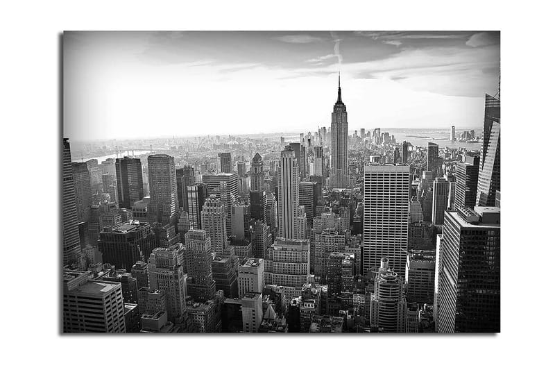 Lerret 70x100 cm - Panoramautsikt over New Yorks skyline med Empire State Building i fokus, Svart / Hvit / Grå