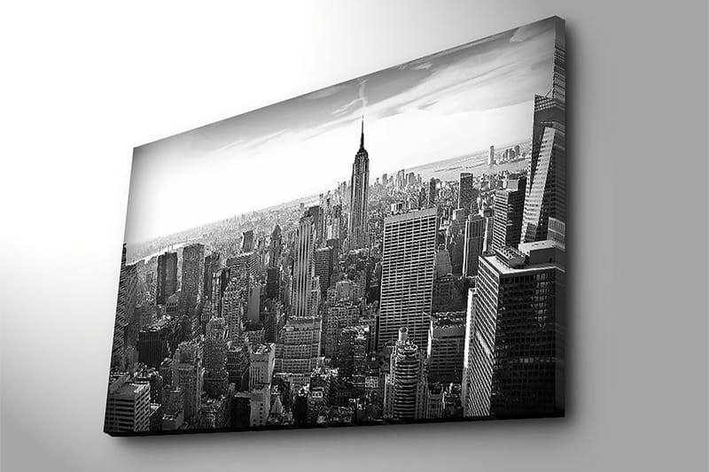 Lerret 70x100 cm - Panoramautsikt over New Yorks skyline med Empire State Building i fokus - Svart / Hvit / Grå - Innredning - Bilder & kunst - Lerretsbilder