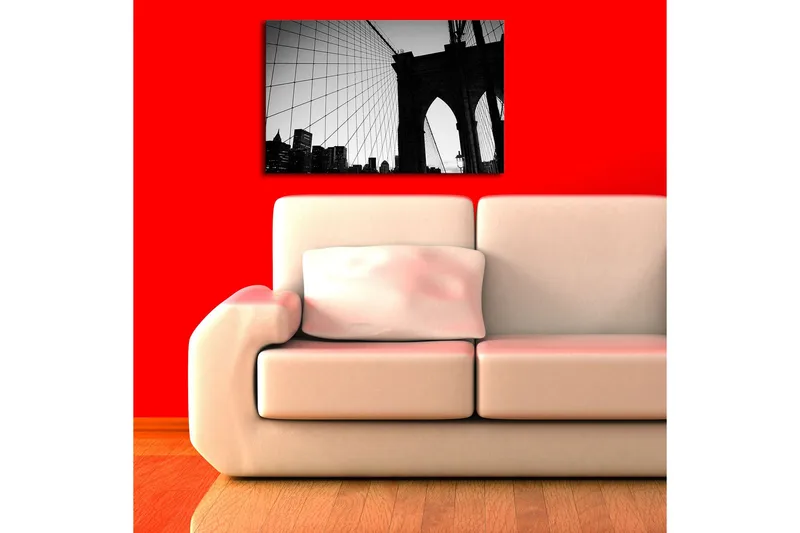 Lerret 70x45 cm - Silhuett av Brooklyn Bridge mot en dramatisk himmel - Svart / Grå - Innredning - Bilder & kunst - Lerretsbilder