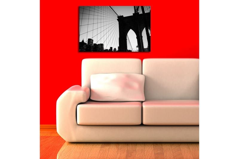 Lerret 70x45 cm - Silhuett av Brooklyn Bridge mot en dramatisk himmel - Svart / Grå - Innredning - Bilder & kunst - Lerretsbilder