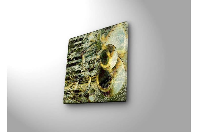 Lerret med LED-belysning 28x28 cm - Abstrakt komposisjon med musikkinstrumenter - Gull / Grønn / Svart - Innredning - Bilder & kunst - Lerretsbilder