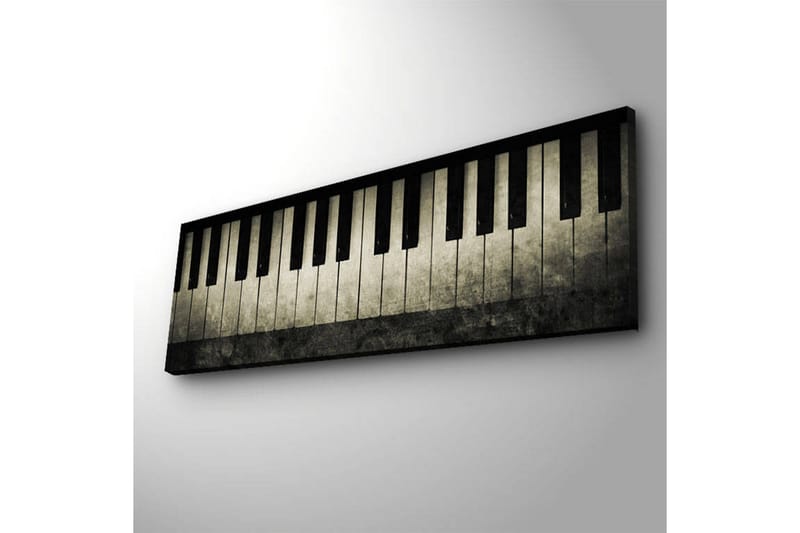 Lerret med LED-belysning 30x90 cm - Pianotangenter i stilig design - Svart / Grå / Hvit - Innredning - Bilder & kunst - Lerretsbilder