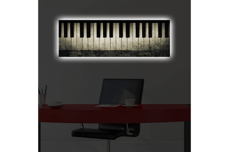 Lerret med LED-belysning 30x90 cm - Pianotangenter i stilig design - Svart / Grå / Hvit - Innredning - Bilder & kunst - Lerretsbilder