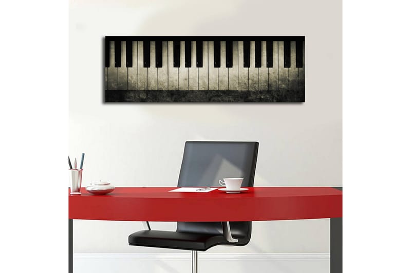 Lerret med LED-belysning 30x90 cm - Pianotangenter i stilig design - Svart / Grå / Hvit - Innredning - Bilder & kunst - Lerretsbilder