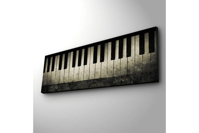 Lerret med LED-belysning 30x90 cm - Pianotangenter i stilig design - Svart / Grå / Hvit - Innredning - Bilder & kunst - Lerretsbilder