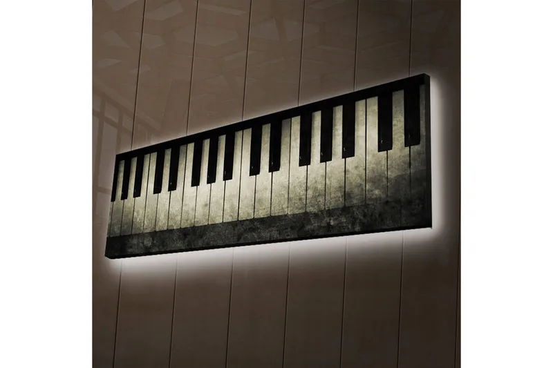 Lerret med LED-belysning 30x90 cm - Pianotangenter i stilig design - Svart / Grå / Hvit - Innredning - Bilder & kunst - Lerretsbilder