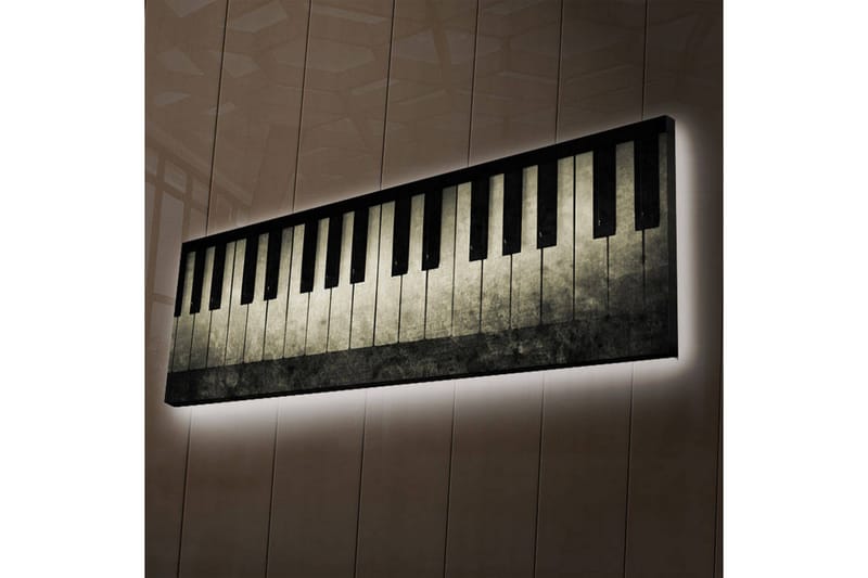 Lerret med LED-belysning 30x90 cm - Pianotangenter i stilig design - Svart / Grå / Hvit - Innredning - Bilder & kunst - Lerretsbilder