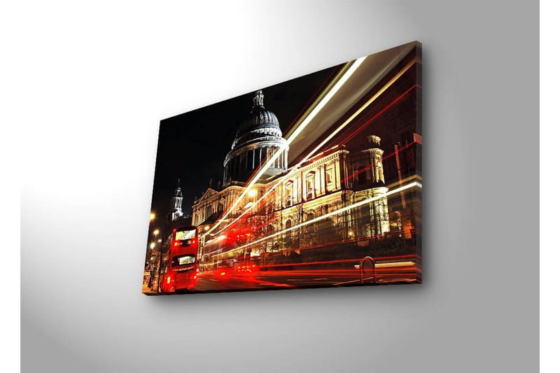 Lerret med LED-belysning 45x70 cm - Bysilhuett med St. Pauls katedral i nattbelysning - Rød / Gull / Svart - Innredning - Bilder & kunst - Lerretsbilder