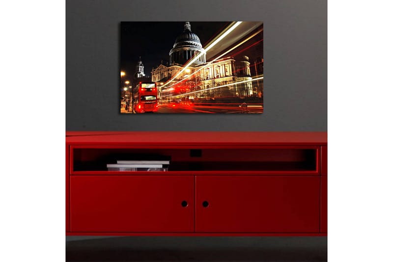 Lerret med LED-belysning 45x70 cm - Bysilhuett med St. Pauls katedral i nattbelysning - Rød / Gull / Svart - Innredning - Bilder & kunst - Lerretsbilder