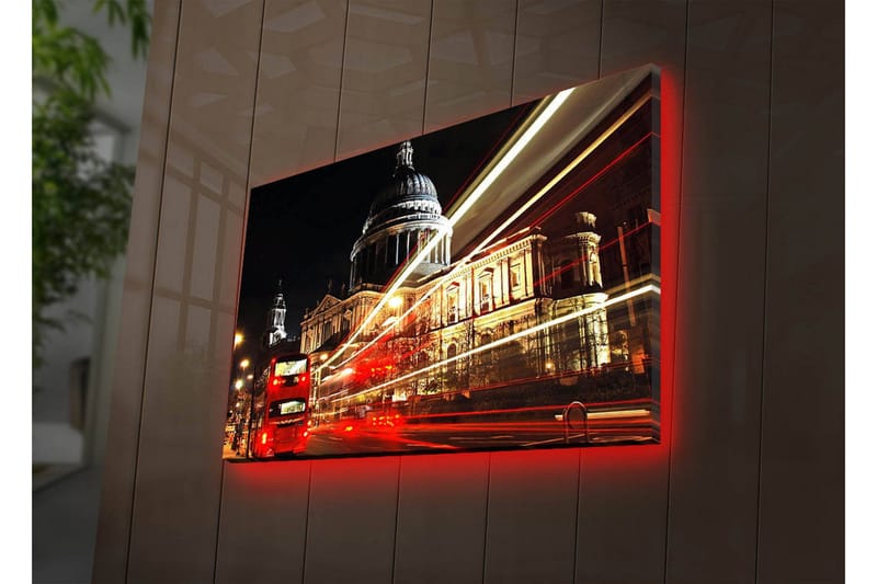 Lerret med LED-belysning 45x70 cm - Bysilhuett med St. Pauls katedral i nattbelysning - Rød / Gull / Svart - Innredning - Bilder & kunst - Lerretsbilder