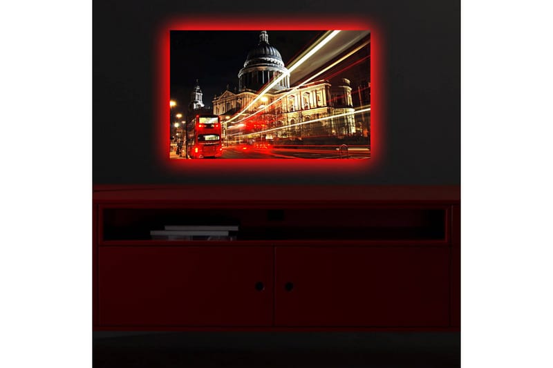Lerret med LED-belysning 45x70 cm - Bysilhuett med St. Pauls katedral i nattbelysning - Rød / Gull / Svart - Innredning - Bilder & kunst - Lerretsbilder