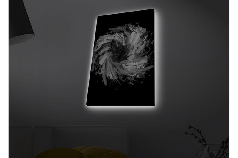 Lerret med LED-belysning - Dynamisk spiral av svarte og hvite penselstrøk - Svart / Hvit / Grå - Innredning - Bilder & kunst - Lerretsbilder