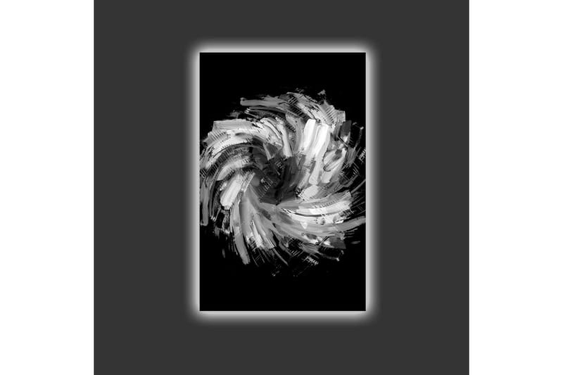 Lerret med LED-belysning - Dynamisk spiral av svarte og hvite penselstrøk - Svart / Hvit / Grå - Innredning - Bilder & kunst - Lerretsbilder