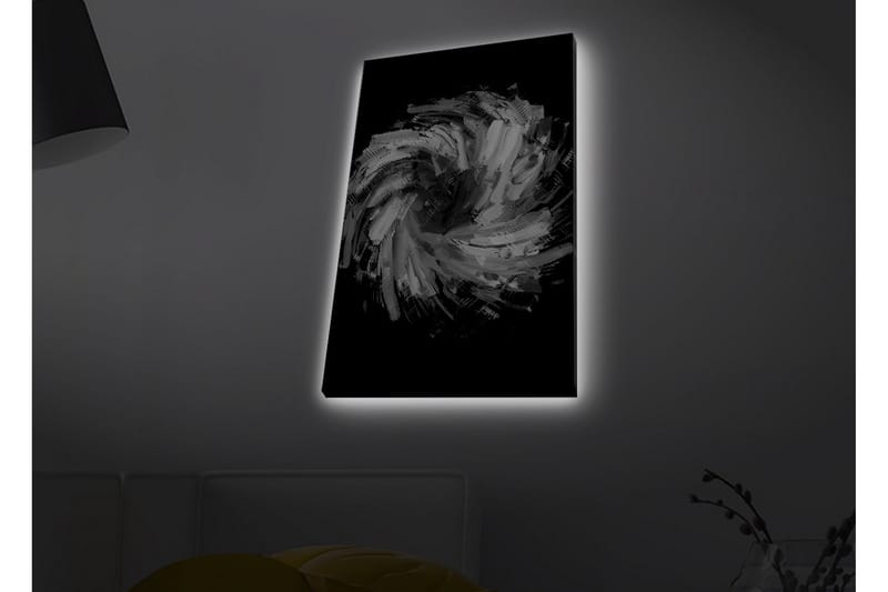 Lerret med LED-belysning - Dynamisk spiral av svarte og hvite penselstrøk - Svart / Hvit / Grå - Innredning - Bilder & kunst - Lerretsbilder