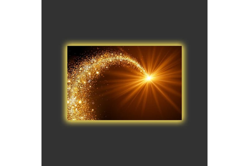 Lerret med LED-belysning - Glitrende lysstråler som sprer seg fra et sentralt punkt - Gull / Brun - Innredning - Bilder & kunst - Lerretsbilder