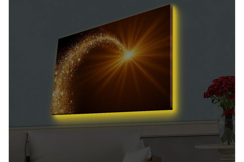 Lerret med LED-belysning - Glitrende lysstråler som sprer seg fra et sentralt punkt - Gull / Brun - Innredning - Bilder & kunst - Lerretsbilder