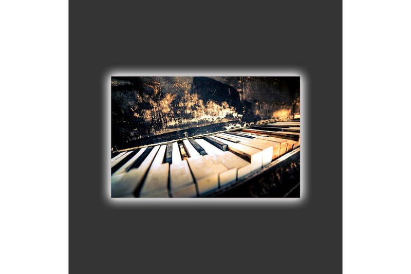 Lerret med LED-belysning - Svart piano med hvite tangenter i en nostalgisk komposisjon - Svart / Hvit / Brun - Innredning - Bilder & kunst - Lerretsbilder