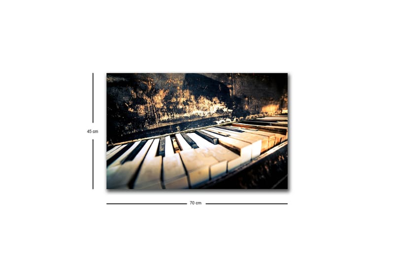 Lerret med LED-belysning - Svart piano med hvite tangenter i en nostalgisk komposisjon - Svart / Hvit / Brun - Innredning - Bilder & kunst - Lerretsbilder
