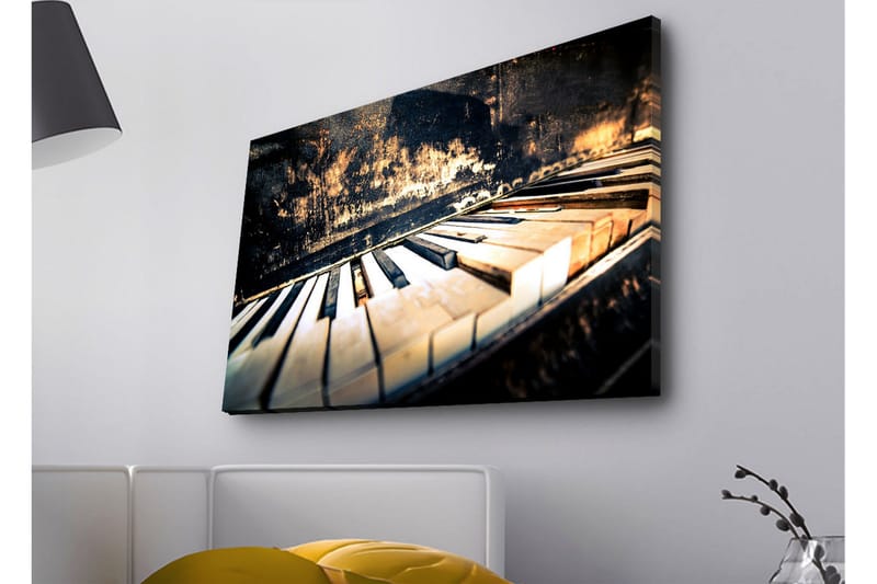 Lerret med LED-belysning - Svart piano med hvite tangenter i en nostalgisk komposisjon - Svart / Hvit / Brun - Innredning - Bilder & kunst - Lerretsbilder