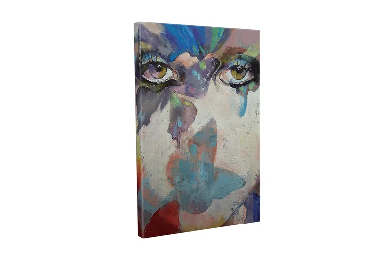 Lerretsbilde - Øyne med abstrakte fargetoner og drømmende bakgrunn, Grønn / Blå / Rosa