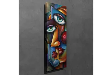 Lerretsbilde 30x80 cm - Abstrakt portrett med to ansikter flettet sammen - Mørk blå / Rød / Beige - Innredning - Bilder & kunst - Lerretsbilder
