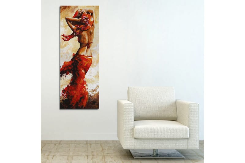 Lerretsbilde 30x80 cm - Dansende kvinne med rød kjole - Rød / Beige / Brun - Innredning - Bilder & kunst - Lerretsbilder