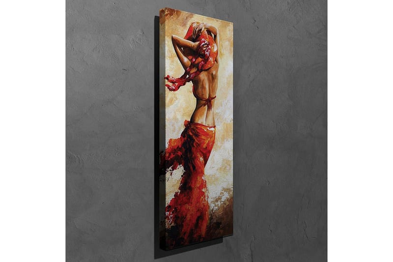 Lerretsbilde 30x80 cm - Dansende kvinne med rød kjole - Rød / Beige / Brun - Innredning - Bilder & kunst - Lerretsbilder